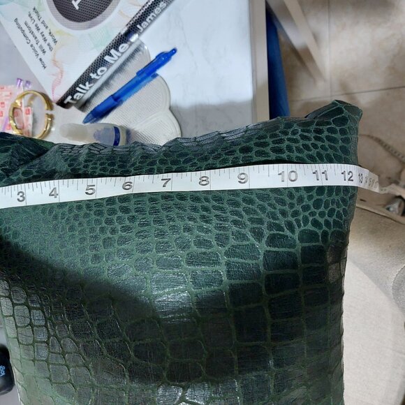 Faux Leather Green Cushion Decorative Pillow Suave On Backside Accent Pillows - Picture 5 of 7